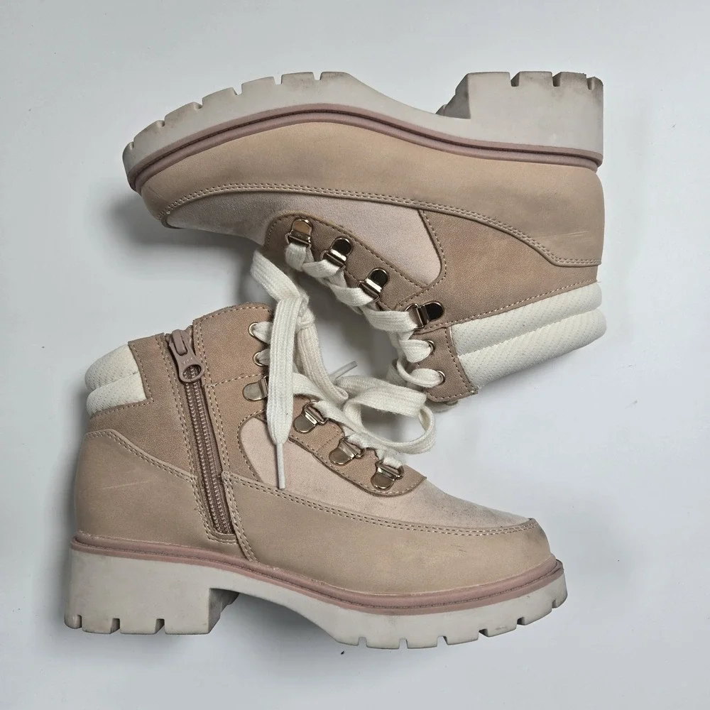 Cat And Jack‎ Girls 2 Youth Kids Ren Lace Up Hiker Boots Bootie Tan Pink